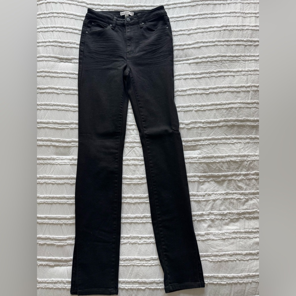 Black Split Hem Straight Leg Jeans